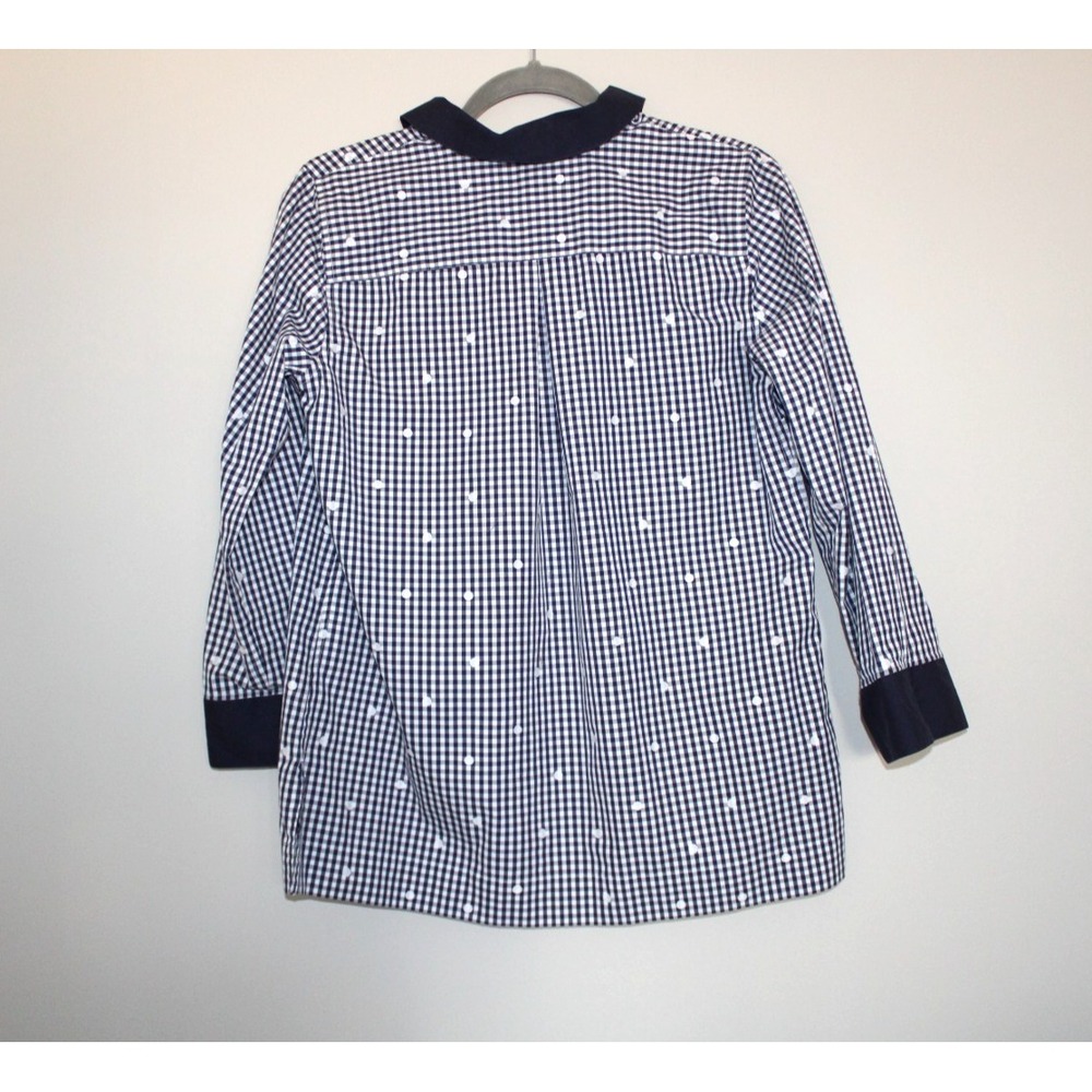 Coldwater Creek Gingham Check Plaid Polka Dot Navy Blue White Tunic Shirt Top PS - Picture 7 of 12